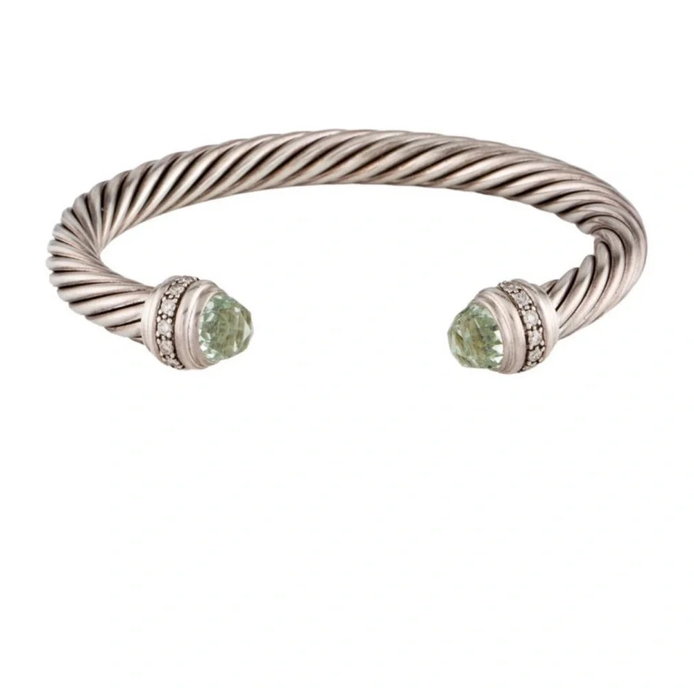 David Yurman Silver Bracelet with Green Accents - Picture 3 of 5
